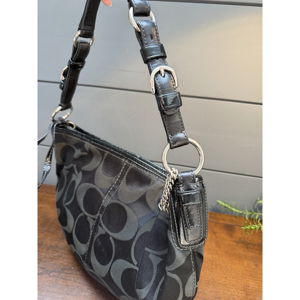 Vtg Y2K Coach Signature Soho Jacquard Hobo Shoulder Bag Black Canvas - Picture 4 of 11